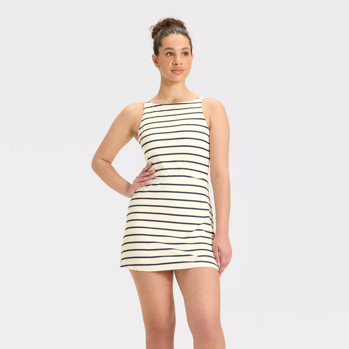 Women's Knit High Neck Active Dress - All In Motion™ Navy Blue Stripe XL | Target