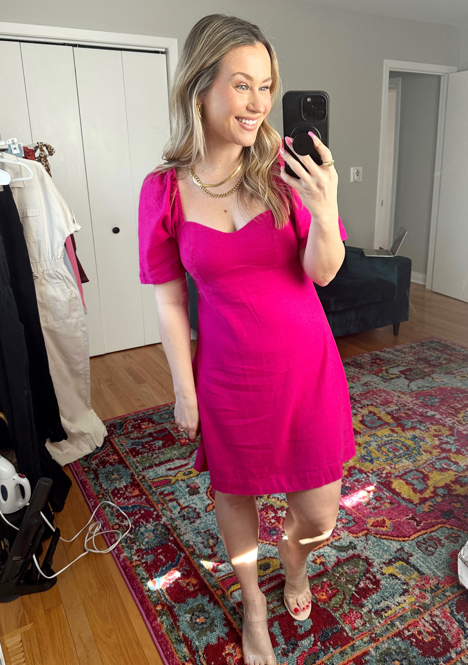 Spring dress on sale! This dress is 30% off today, it’s the perfect Easter dress, also linked my gold necklaces and clear sandals, they are an amazon fashion find! #easterdress #springdress #springoutfit #vacationoutfit 

#LTKunder50 #LTKshoecrush #LTKsalealert