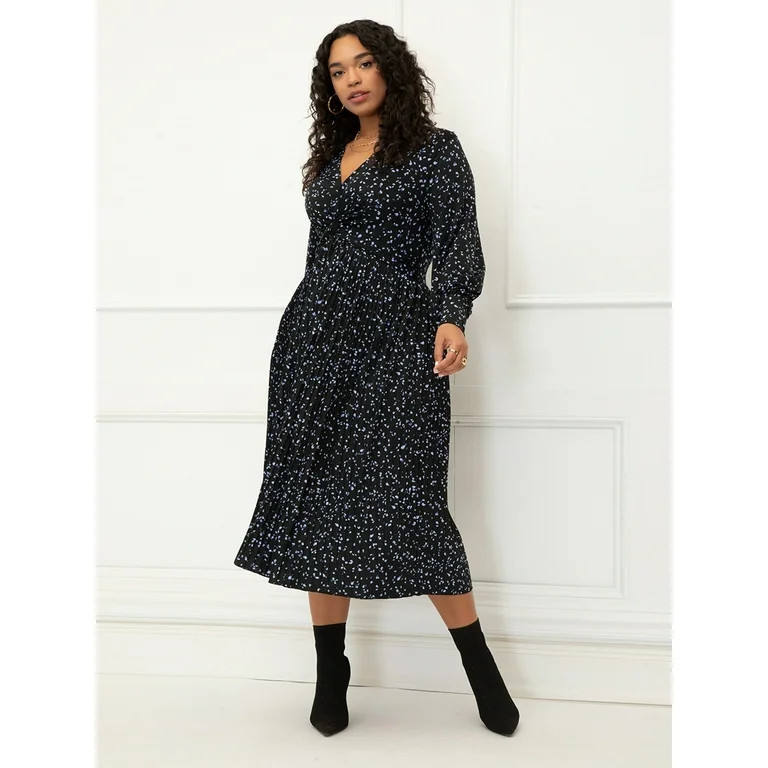 ELOQUII Elements Women's Plus Size Knot Front Pleated Skirt Dress - Walmart.com | Walmart (US)