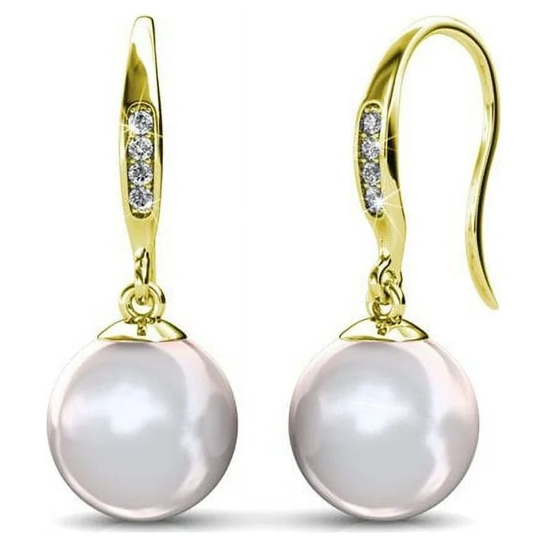 Cate & Chloe Betty 18k Yellow Gold Plated Pearl Earrings with Crystals | Women's Drop Dangle Earr... | Walmart (US)