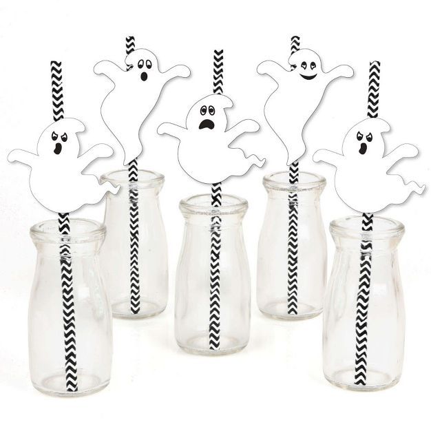 Big Dot of Happiness Spooky Ghost - Paper Straw Decor - Halloween Party Striped Decorative Straws... | Target