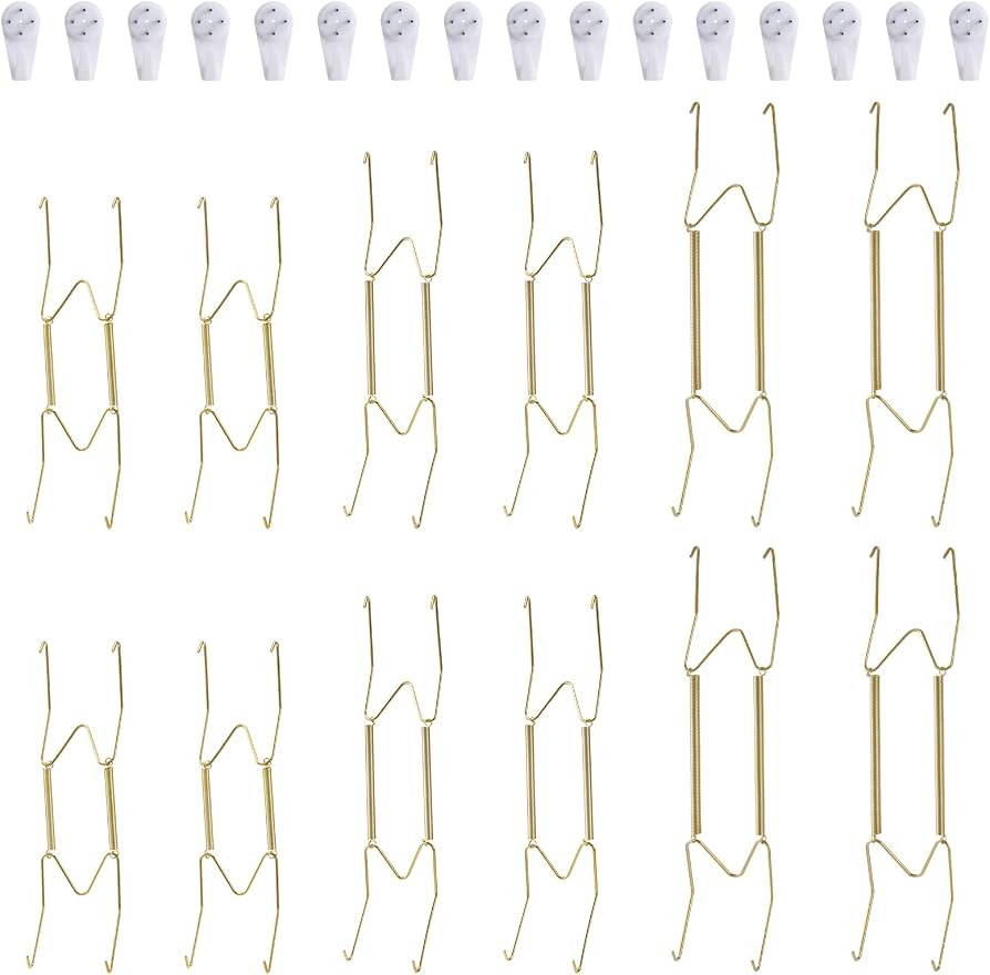 12 Piece Plate Hangers, 8/10/12 Inch Invisible Brass Wall Plate Hangers, Comes with 16 Piece Wall... | Amazon (US)
