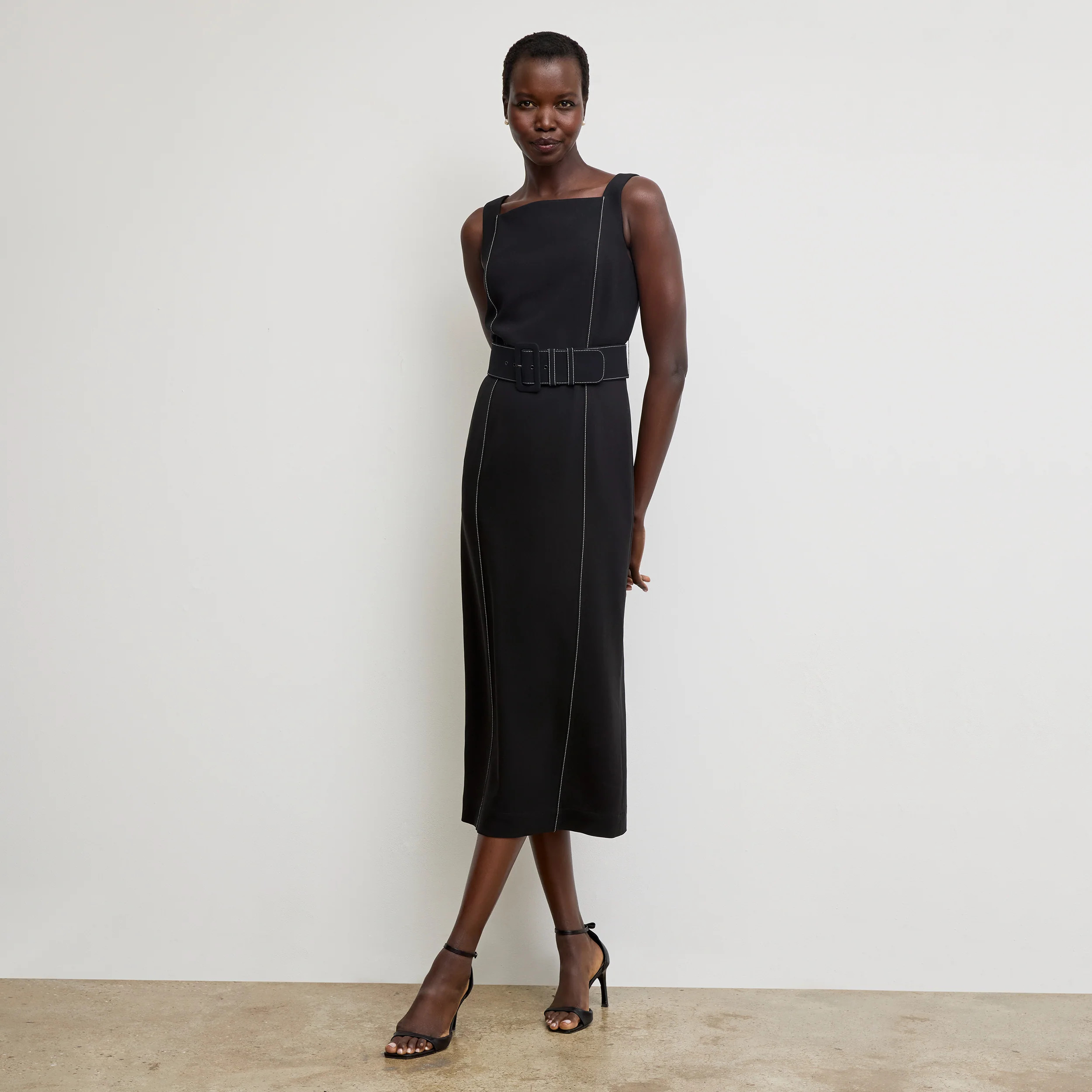 Carmela Streamline Dress - Everyday Crepe with Topstitch :: Black | MM LaFleur