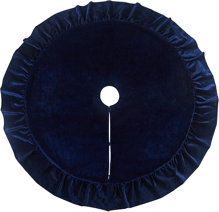 48-inch Velvet Christmas Tree Skirt, Navy Blue Ruffled Xmas Tree Skirt for 6-7.5ft Trees, Soft Ve... | Amazon (US)