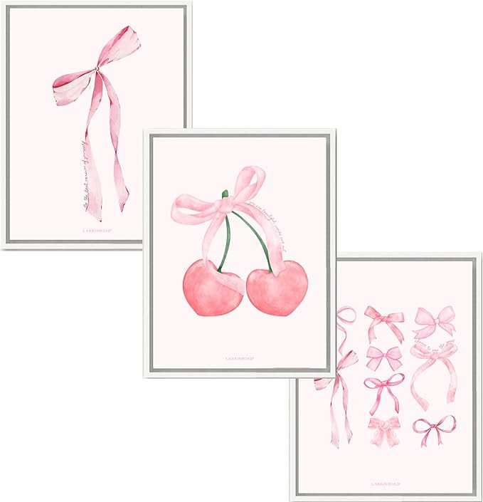 LARKINROAD 3 Pink Bow and Cherry Decor Posters, Wall Art - 12 x 16 Unframed - Preppy Dorm, Room D... | Amazon (US)