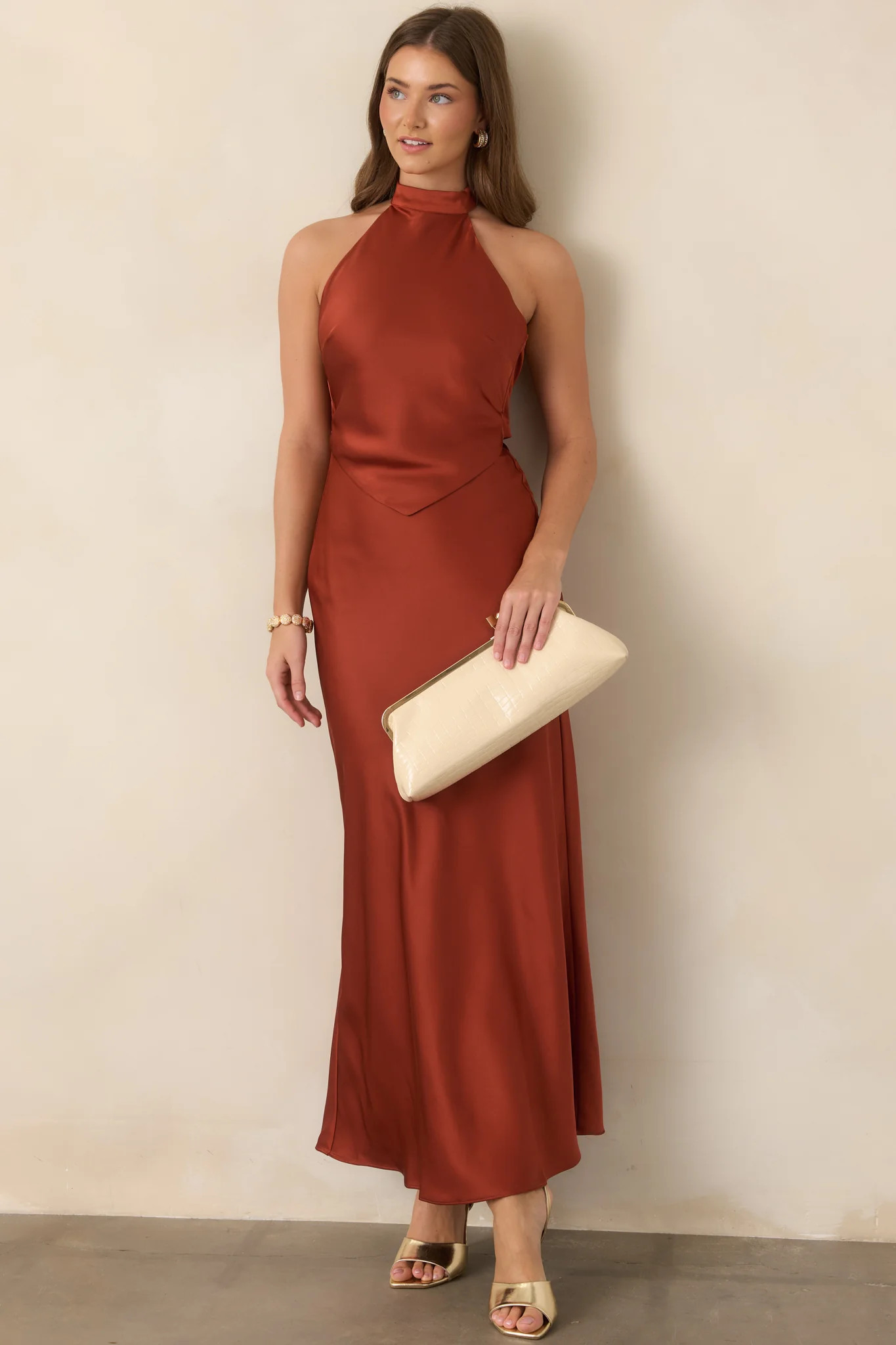 ASTR the Label Viridiana Sienna Satin Halter Maxi Dress | Red Dress