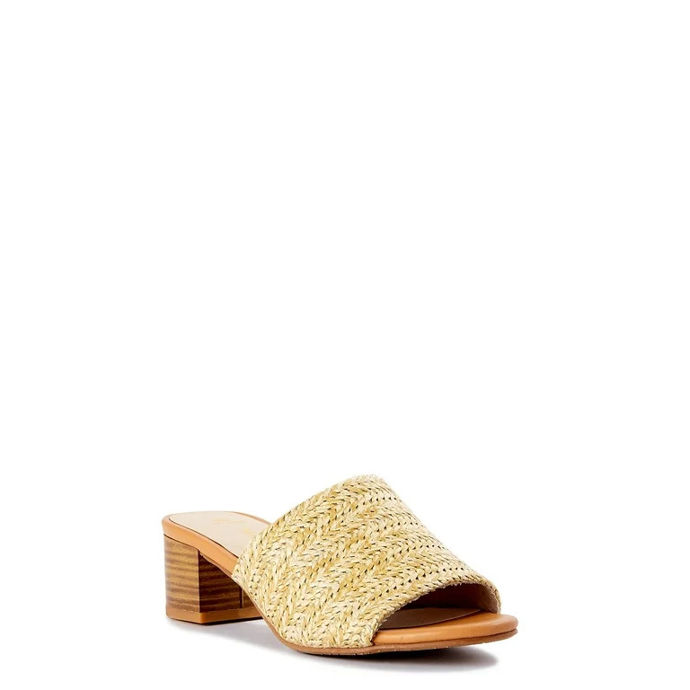 Melrose Ave. Los Angeles Women's Faux Raffia Block Heel Slide Sandals | Walmart (US)