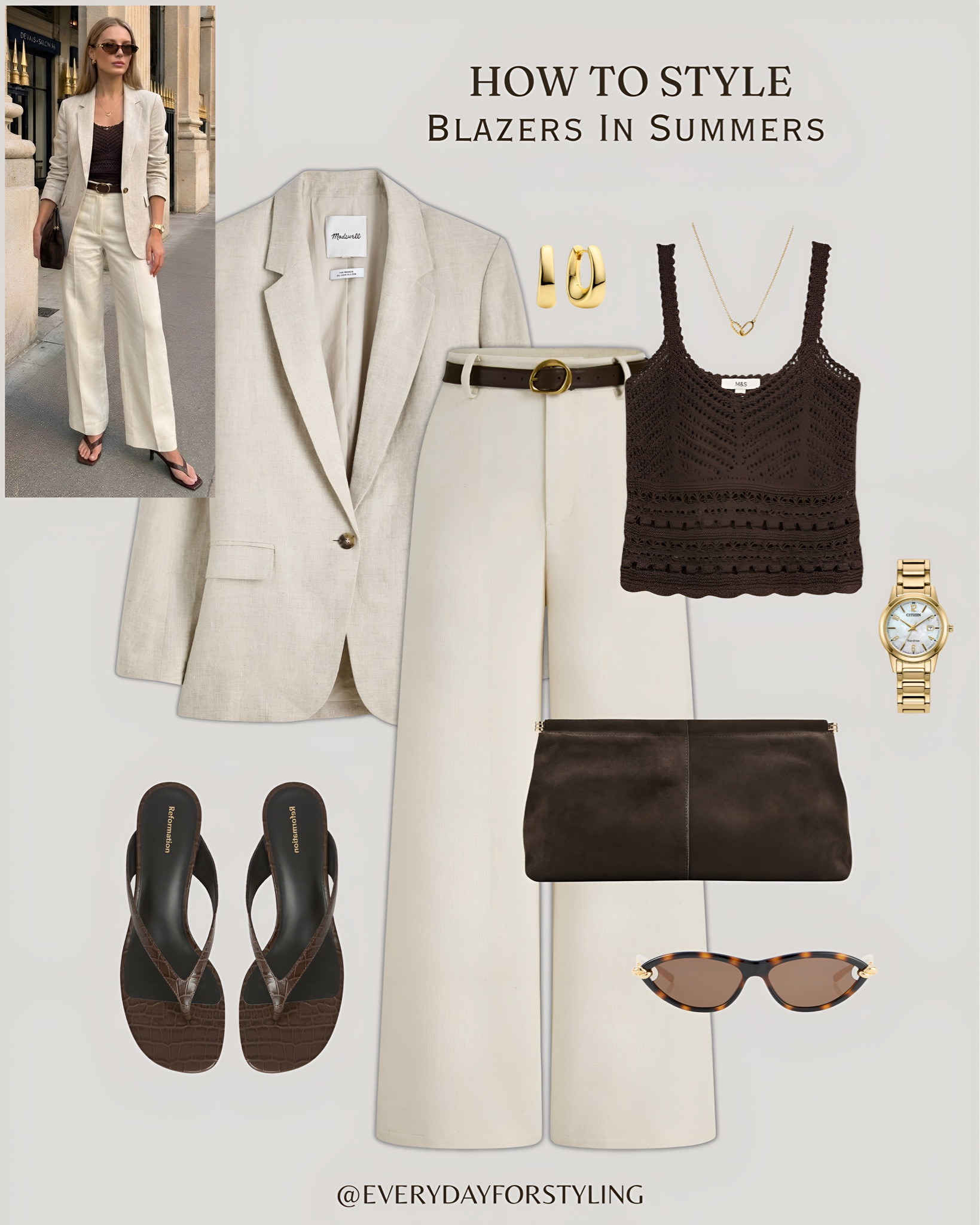 Cream linen blazer, crochet top and cream trousers — soft luxury that looks effortlessly expensive 🥟

how to style blazers in summer, summer blazer outfit ideas 2026, ivory blazer summer look, black blazer summer styling, navy blazer white skirt, cream linen blazer outfit, blazer and wide leg trousers, blazer and midi skirt summer, elevated summer outfits women, chic summer blazer looks, quiet luxury summer blazer, European summer style outfits, smart casual blazer women, blazer outfit inspo 2026, everydayforstyling

#HowToStyleBlazersSummer, #SummerBlazerOutfits, #ElegantSummerStyle2026, #BlazerAndSkirtLook, #QuietLuxurySummerStyle​​​​​​​​​​​​​​​​

#LTKTravel #LTKSeasonal #LTKootd