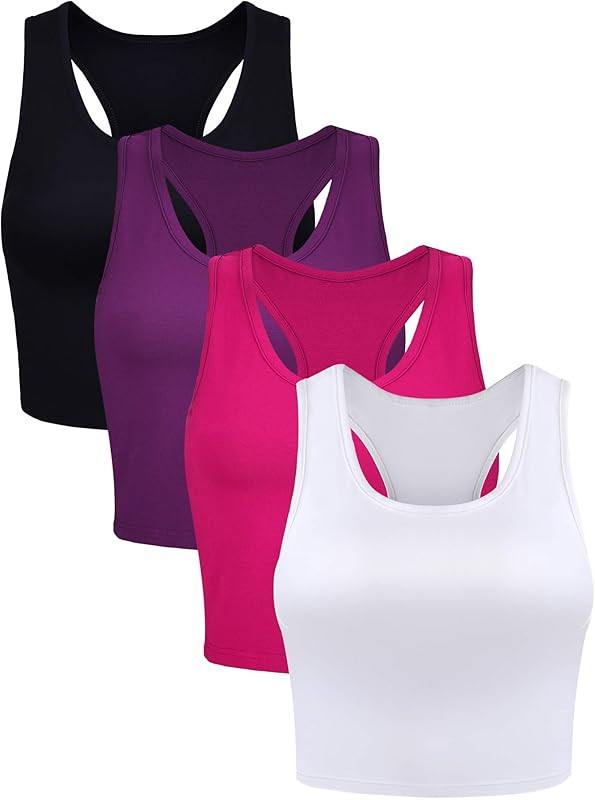 Boao 4 Pieces Basic Crop Tank Tops Sleeveless Racerback Crop Sport Top for Women | Amazon (US)