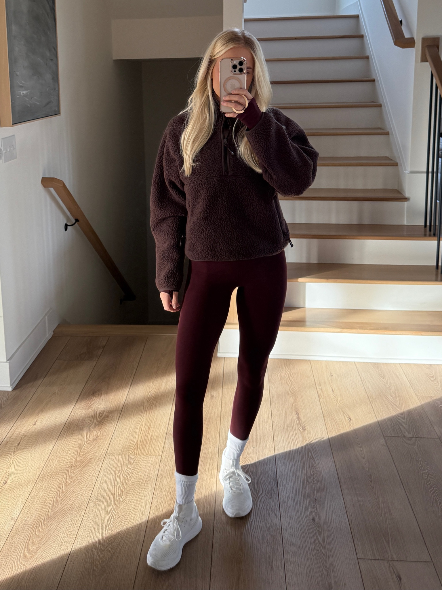 Morning Walk Outfit: size 4 in leggings, size small in long sleeve tee underneath, pullover size medium (color: rich mocha brown), sneakers true to size.

#kathleenpost #workout #fallfashion

#LTKFitness #LTKSeasonal #LTKActive