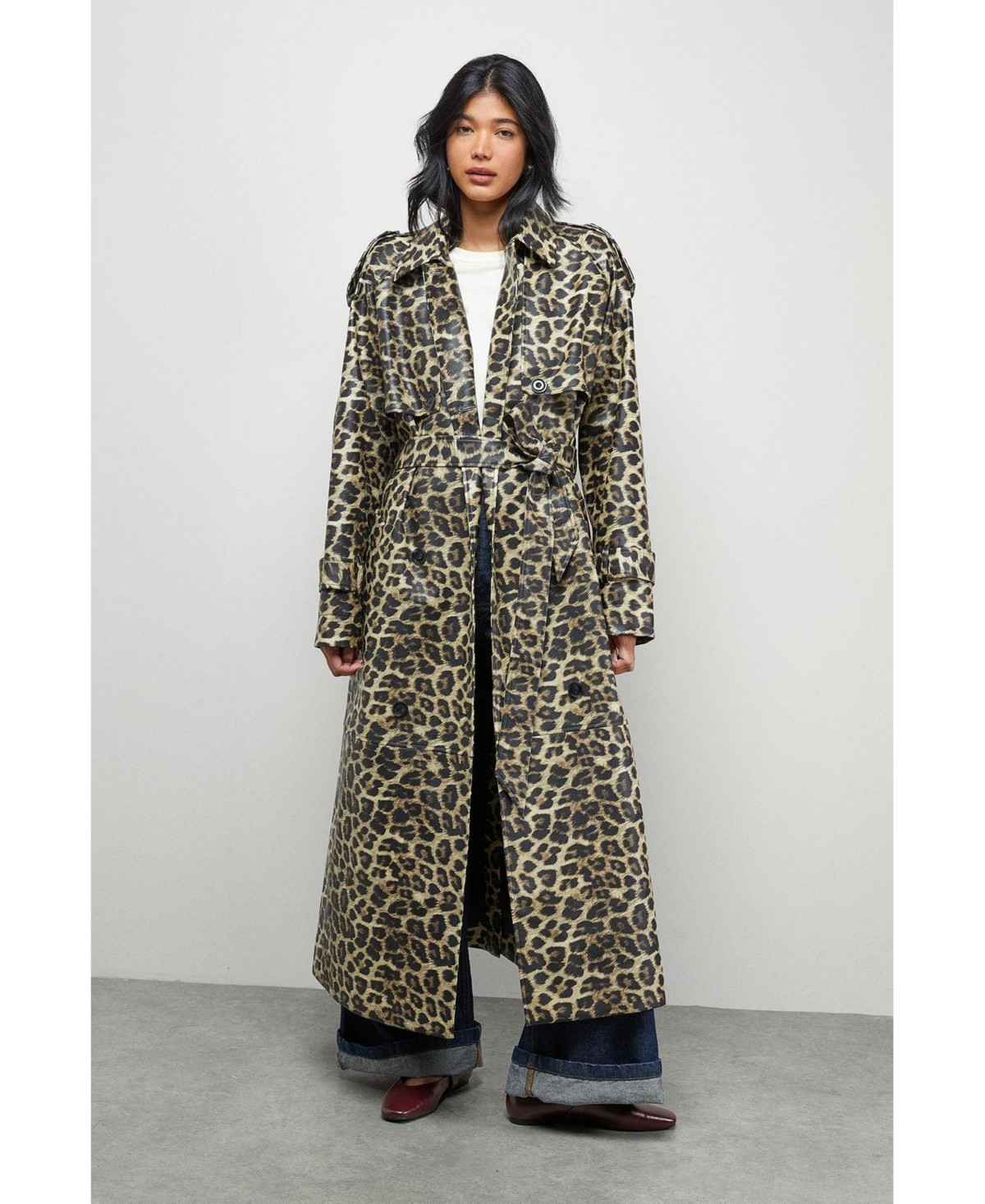 Warehouse Women's Pu Leopard Print Trench Coat - Leopard | Macy's