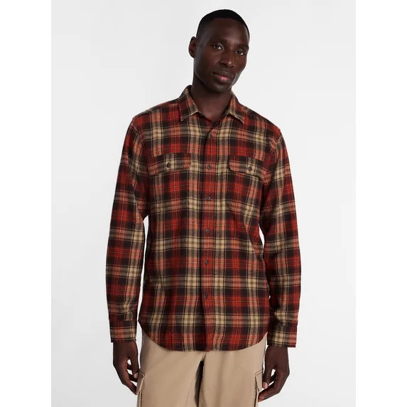 George Men's and Big Men's Double Pocket Flannel Shirt, Sizes XS-3XLT | Walmart (US)