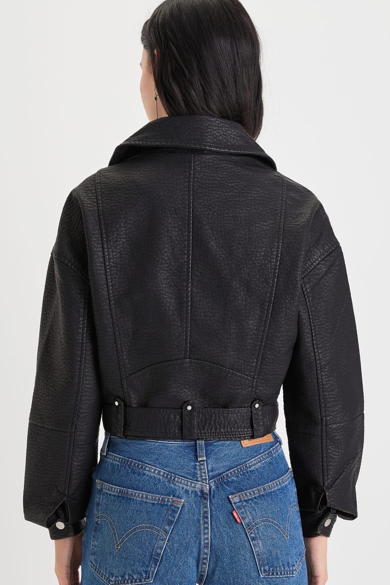 Open Road Black Textured Vegan Leather Cropped Moto Jacket | Lulus