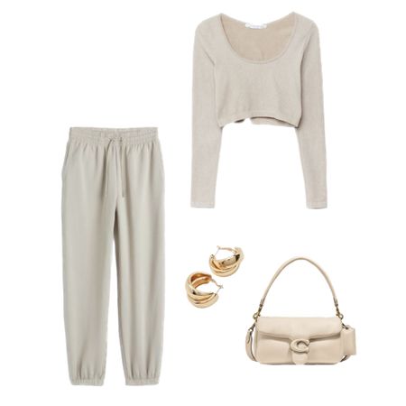School outfit, winter fashion, 2023 fashion, basics , gold hoops , gold jewelry, sweatpants , longsleeve , beige , H&M , outfit inspo , outfit inspiration, bag , coach bag , Stradivarius 

#LTKstyletip #LTKfit #LTKFind