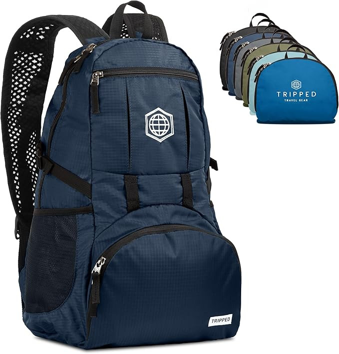 TRIPPED Travel Gear Traveling Backpack- Foldable collapsible lightweight backpack for travel (Blu... | Amazon (US)