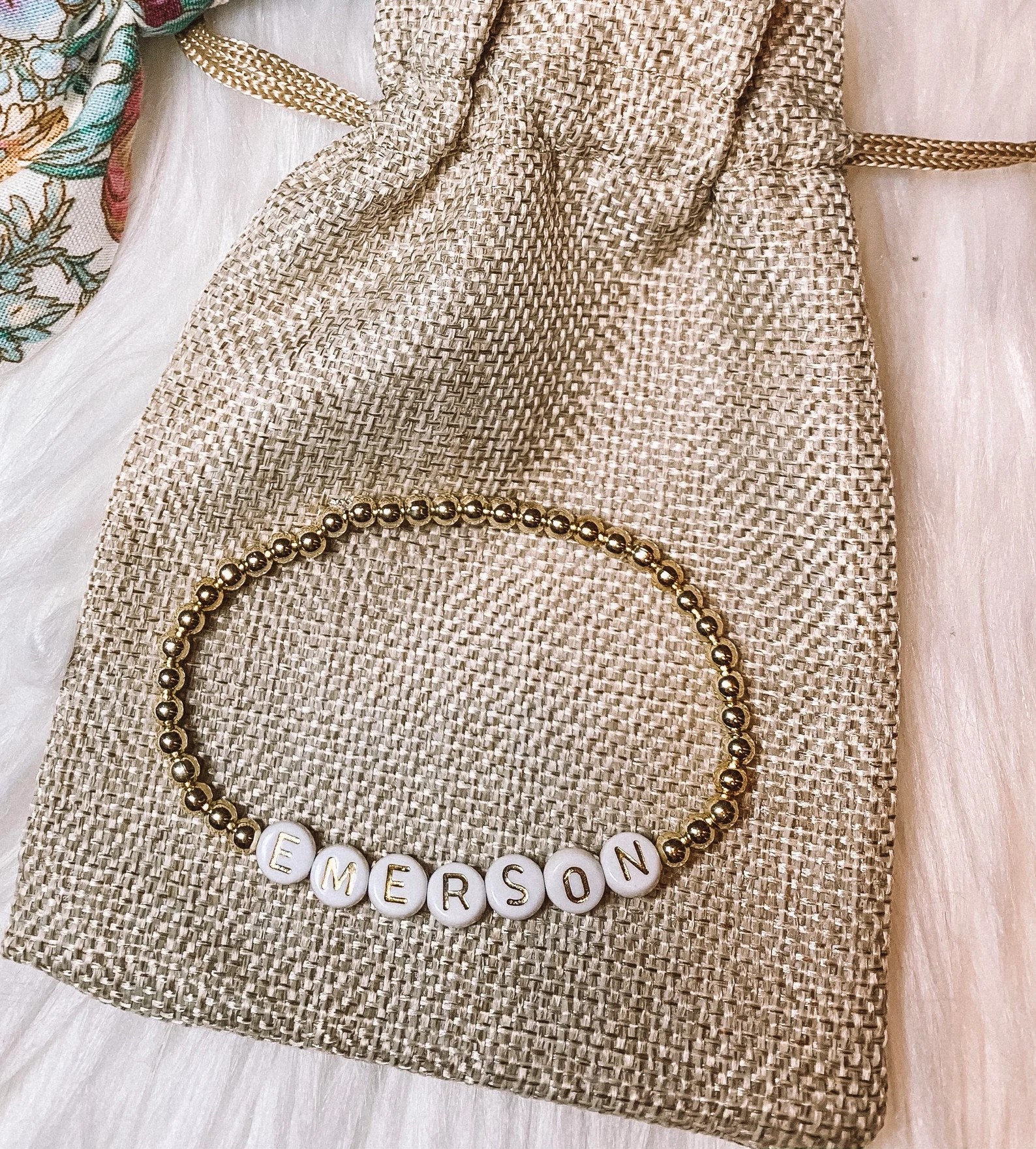 Name Bracelet- Gold and White Letters | Etsy (US)