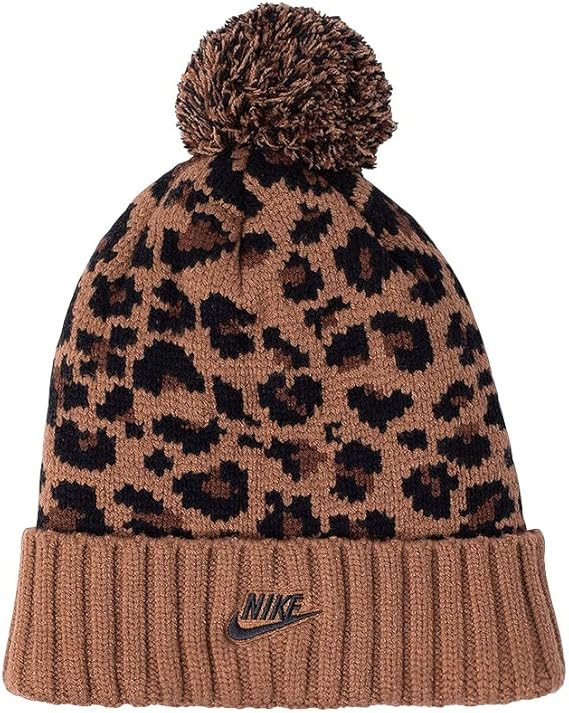 Nike Sportswear Women's Lined Leopard Print Pom Beanie Hat | Amazon (US)