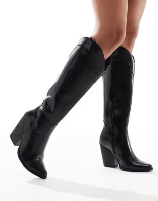 ASOS DESIGN Wide Fit Claudia western knee boots in black | ASOS (Global)