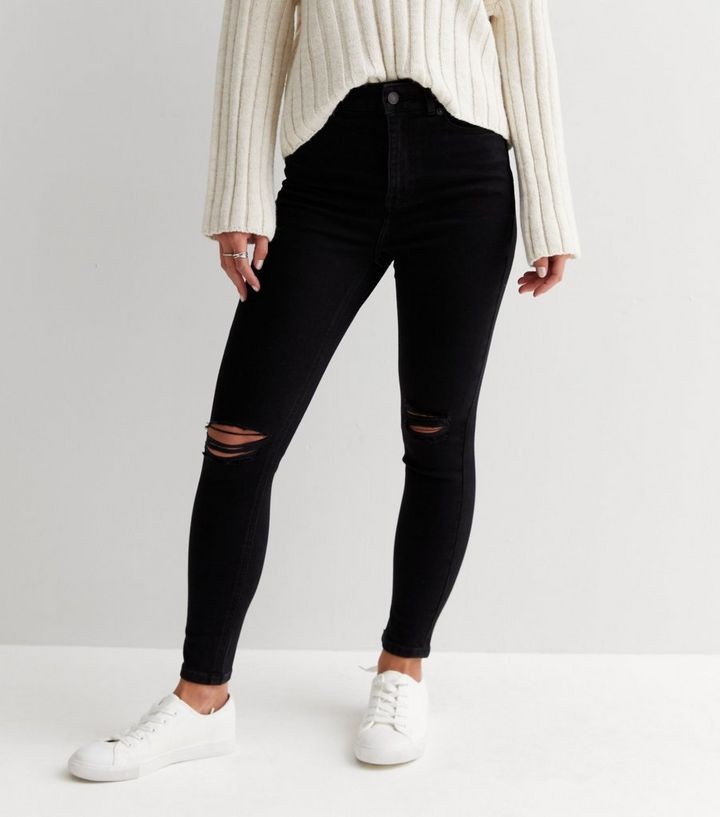 Petite Black Ripped Lift & Shape High Waist Yazmin Skinny Jeans | New Look | New Look (UK)