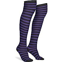 Skeleteen Purple and Black Socks - Over The Knee Striped Thigh High Costume Accessories Stockings fo | Amazon (US)