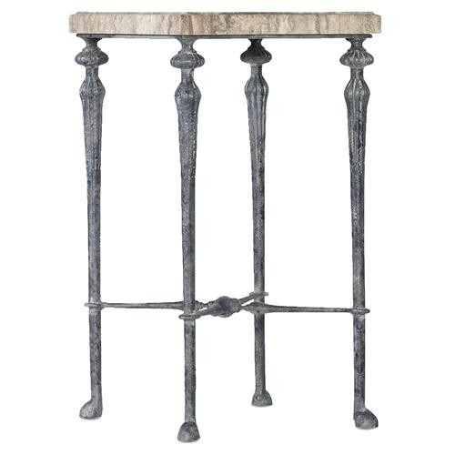 Pluto French Country Brown Stone Top Grey Metal Base Square Drink Table | Kathy Kuo Home
