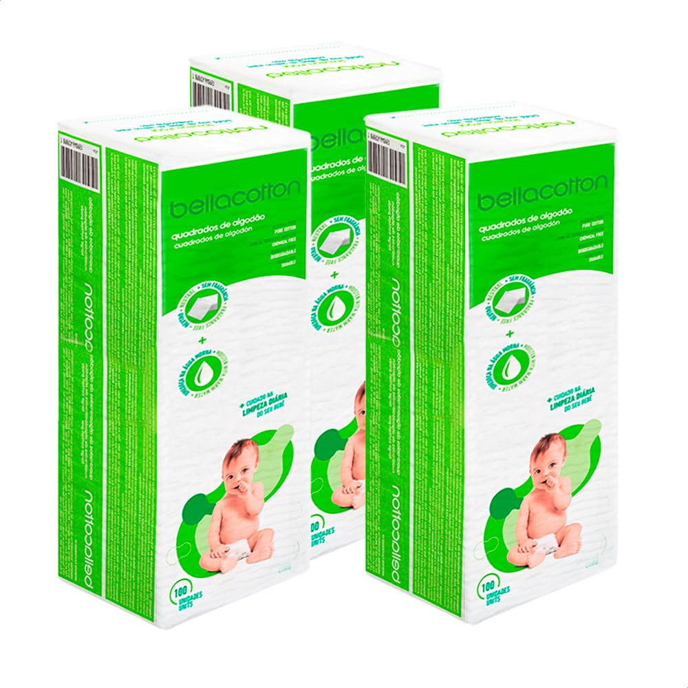 Kit Algodão Bellacotton Quadrado Hipoalergênico para Bebês (3 Pcts - 300 unidades) | Amazon (BR)