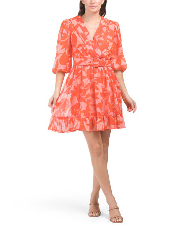 Textured Chiffon Belted Floral Mini Dress | TJ Maxx