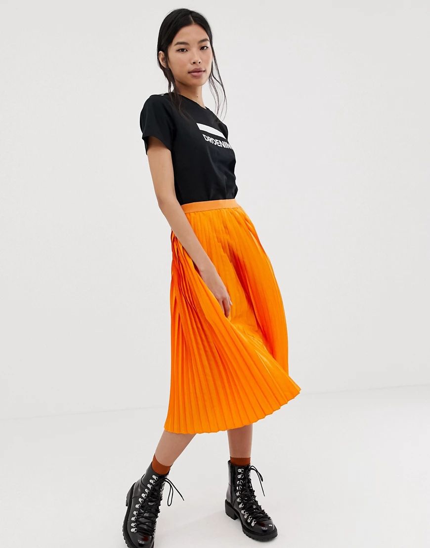 Dr Denim pleated midi skirt-Orange | ASOS (Global)