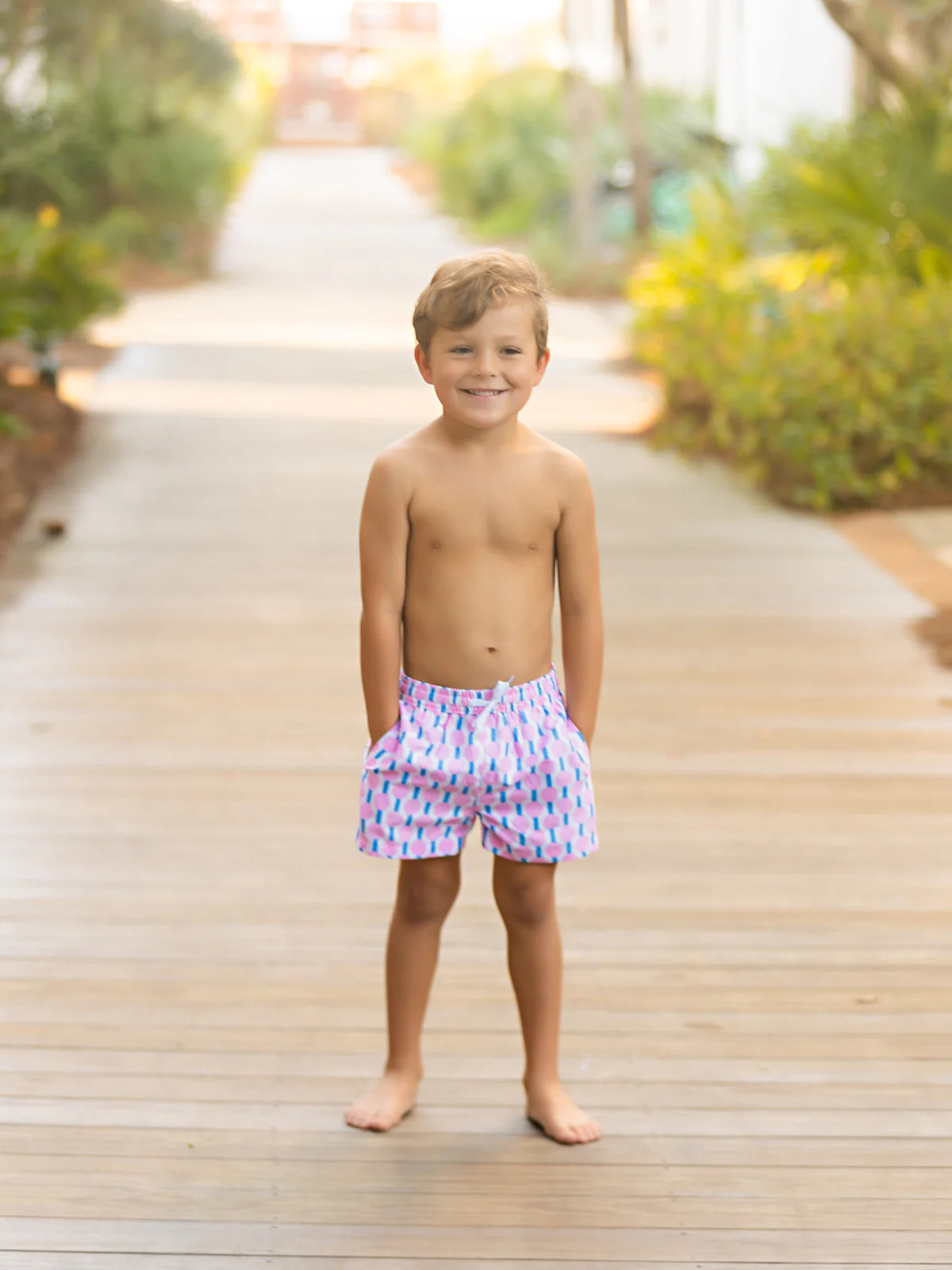 Hello Happiness Pink N' Blue Boy Trunks | The Oaks Apparel Company