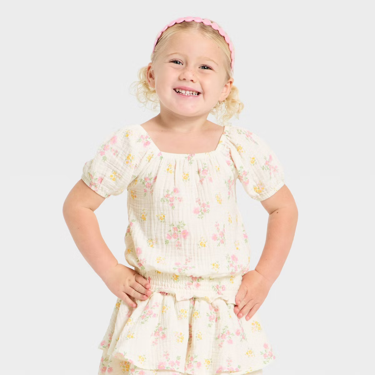 Grayson Mini Toddler Girls' Floral Gauze T-Shirt - Off-White 4T | Target