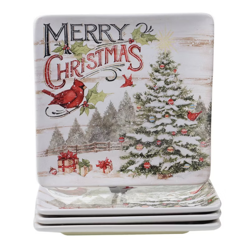 10.5" 4pk Earthenware Evergreen Christmas Dinner Plates - Certified International | Target
