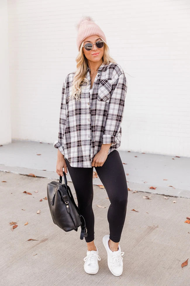 Steps Away Black/Pink/Green Plaid Button Up Blouse | Pink Lily