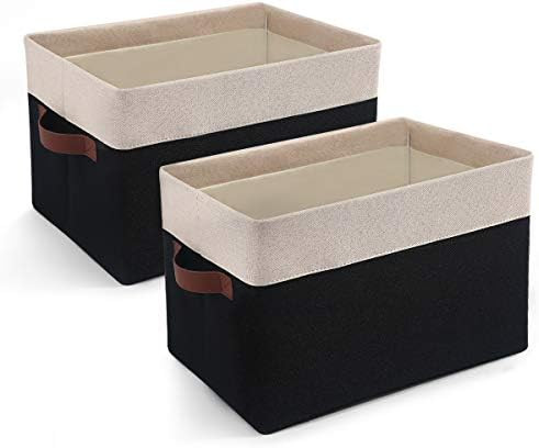 2 Pack Baskets for Organizing - Linen Fabric Storage Basket for Shelves Collapsible Storage Bins wit | Amazon (US)