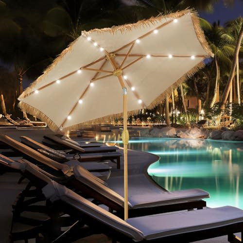 GDY 7.5 ft Tiki Patio Umbrella with18 LED Ligths, Hula Thatched Umbrella, Straw Grass Umbrella, Pool, Patio, Beach | Amazon (US)
