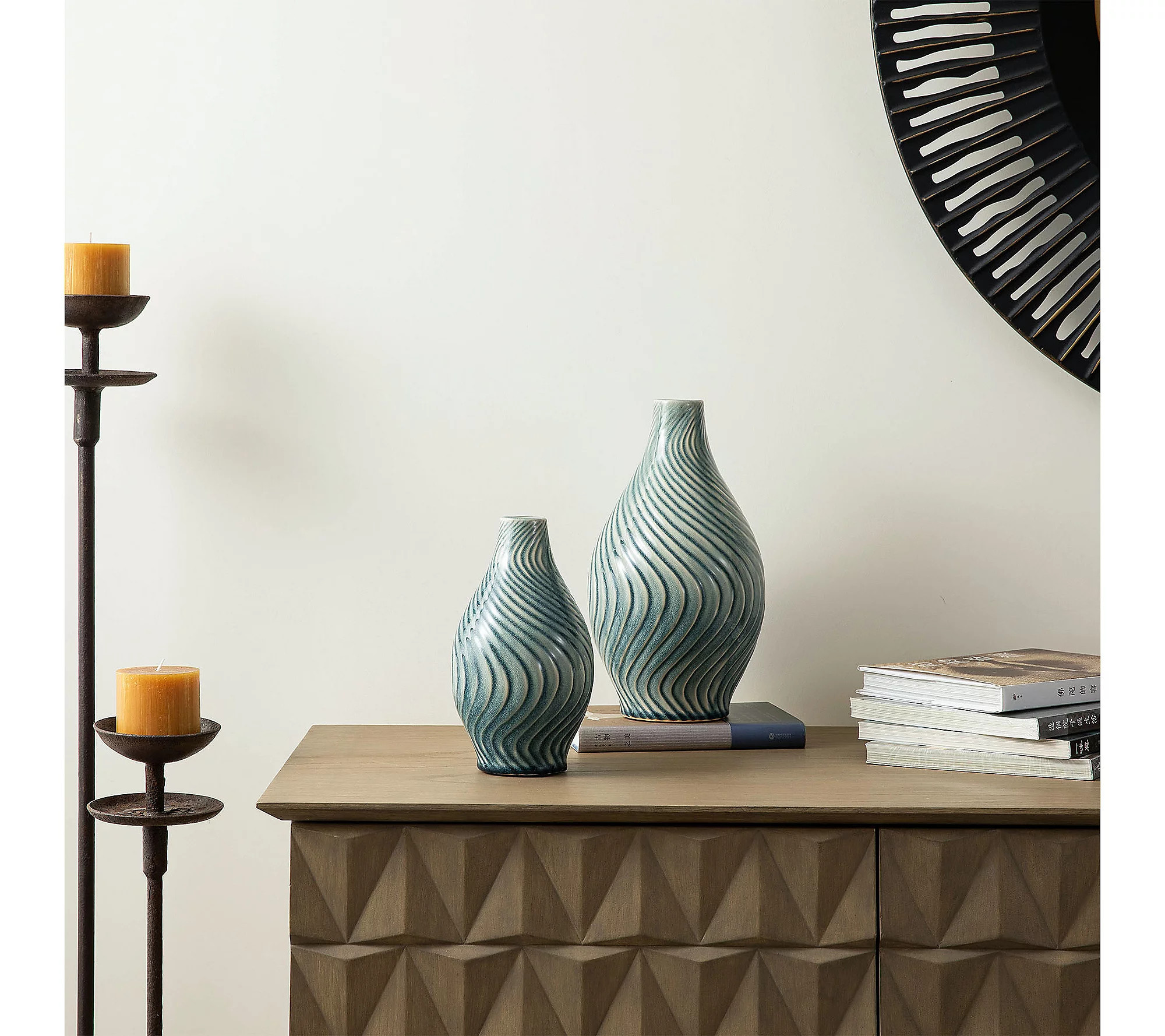 Glitzhome Artistically Spiraling Ceramic Table Vases Set of 2 | QVC