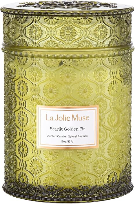 LA JOLIE MUSE Christmas Candles, Starlit Golden Fir Candle – Pine, Cedarwood, Fir Balsam | 19 o... | Amazon (US)
