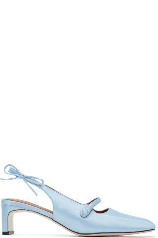 Blue Side Bow Square Toe Heels | SSENSE