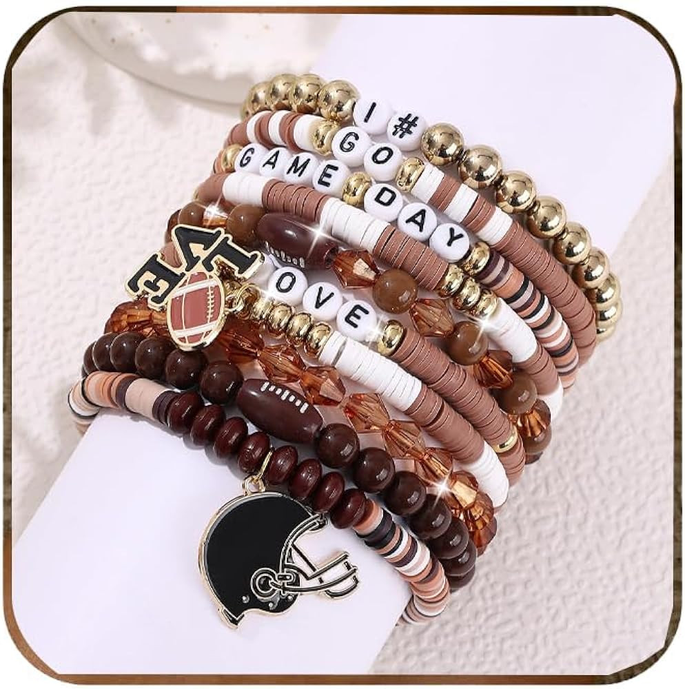 Football Bracelets for Women Game Day Bracelets for Women Beaded Sports Bracelets Clay Heishi Sta... | Amazon (US)