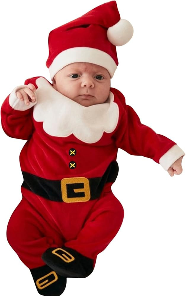 Newborn Baby Christmas Outfit Infant Boys Girls Santa Romper Fleece Jumpsuit Xmas Baby Dresses | Amazon (US)