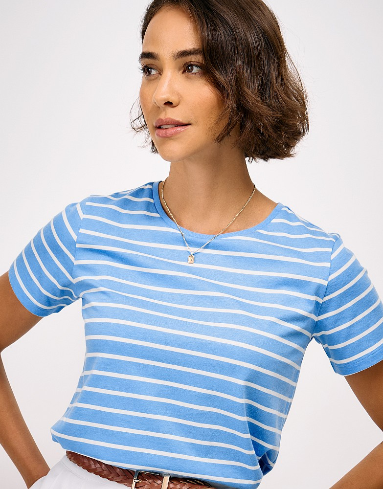 Cotton Breton Tee in Lilac, Blue and Pink Stripes | Crew Clothing (UK)
