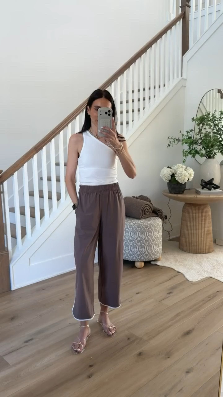 ATHLETA SALE, 40% off linen and dresses, 25% off your purchase. I'm wearing size XS in top and pants.

neutral outfits, spring outfits 2026, one shoulder top, summer pants, relaxed pants, flowy pants, annabrstyle

#LTKootd #LTKSaleAlert #LTKPetite