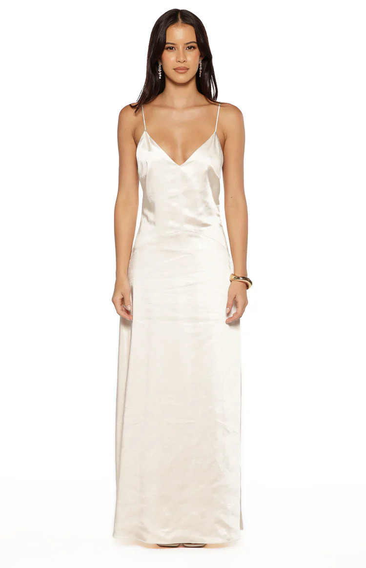 Kaitlynn Cream Satin Maxi Dress | Beginning Boutique | Beginning Boutique (US)
