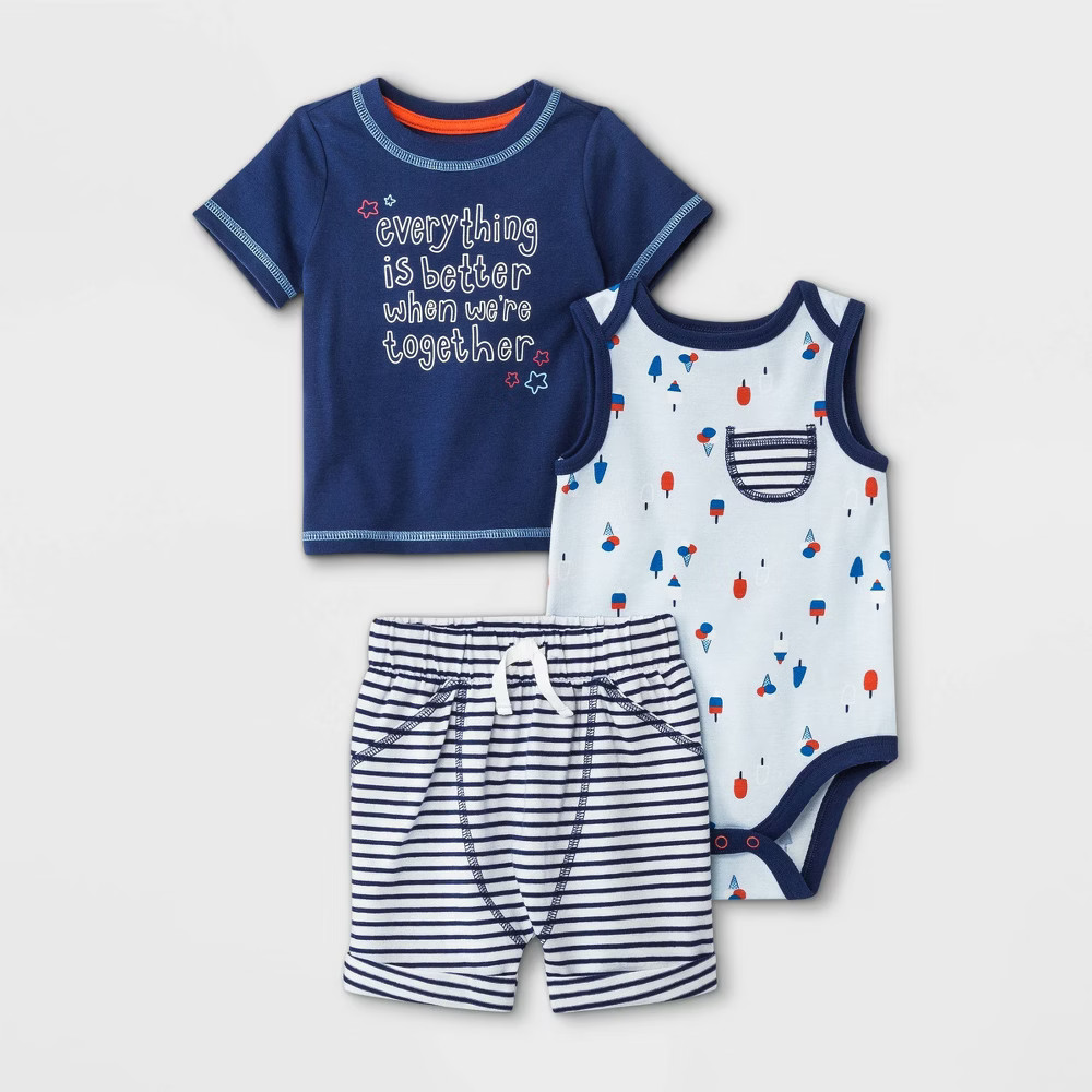Baby Boys' 3pc Ice Cream Top & Bottom Set - Cat & Jack™ Blue | Target