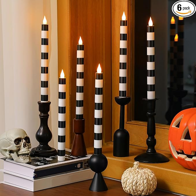 Honoson 6 Pcs Halloween Flameless Taper Candles 10.6 Inch Spooky Black Candles Battery Operated L... | Amazon (US)