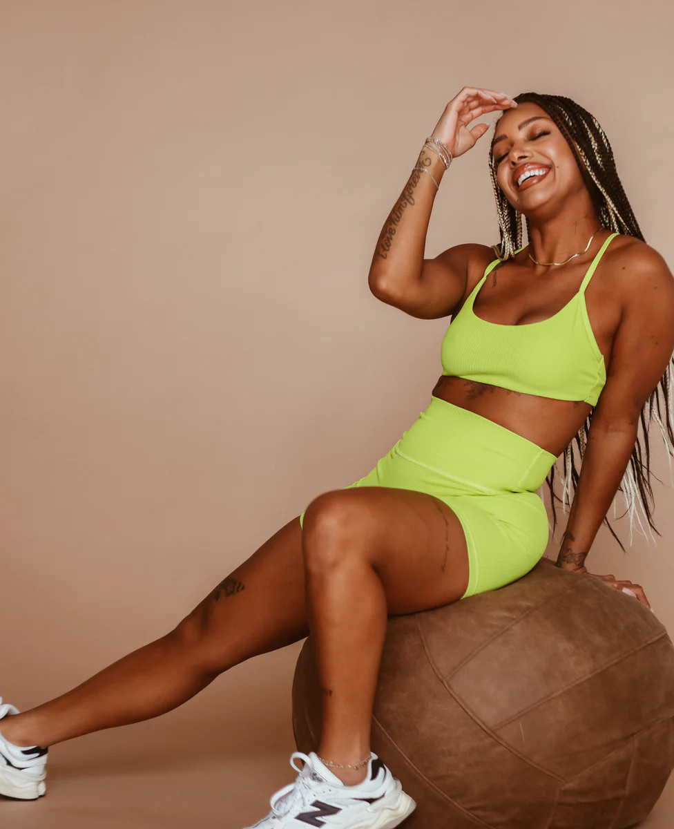 Little Cross Back Ribbed Bra - Lime Green | Cara Loren Active