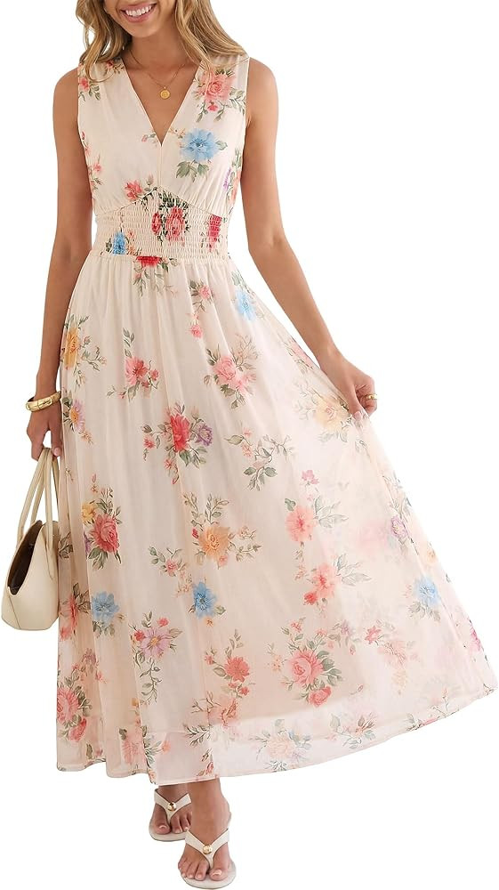 ANRABESS Womens Summer Floral Maxi Dress, A Line Tulle,Elegant for Wedding Guest & Beach Vacation... | Amazon (US)