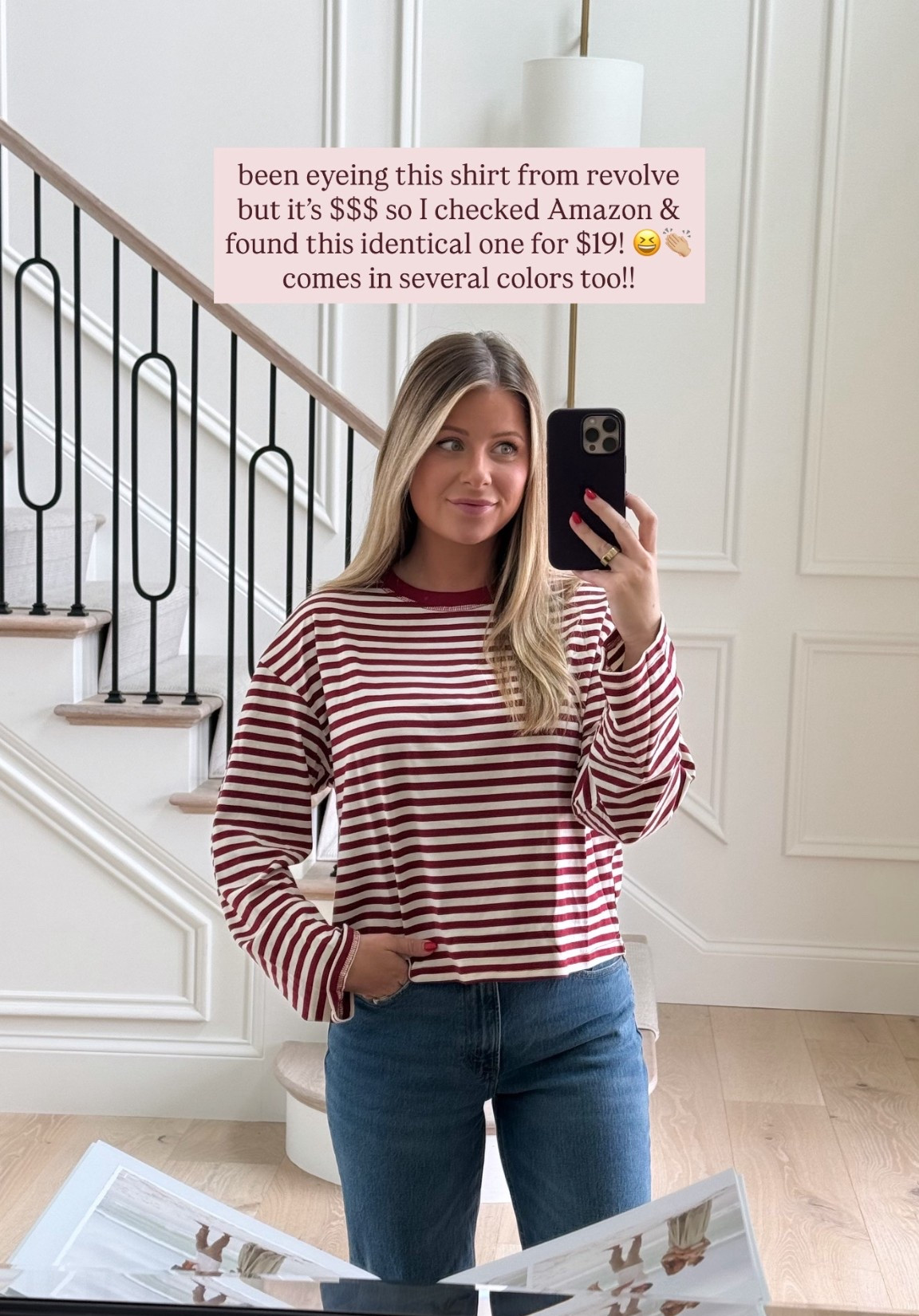 Striped burgundy long sleeve T-shirt. Wearing a small! Amazon find. Fall fashion  

#LTKStyleTip #LTKFindsUnder50 #LTKHoliday