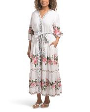 Long Sleeve Floral Maxi Dress With Belt | TJ Maxx
