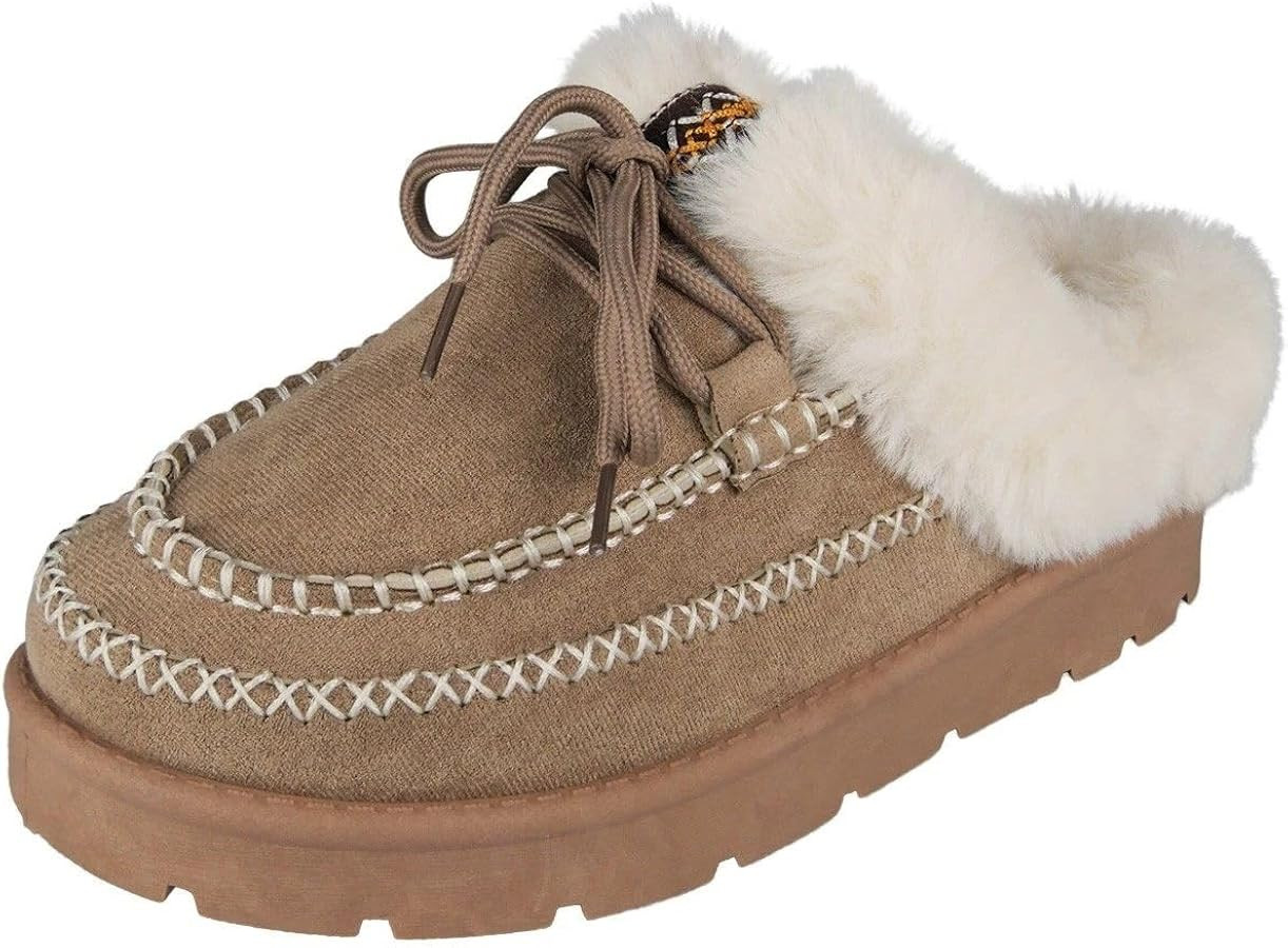 LoudLook Ladies Faux Fur Slippers Slip On Flat Heel Round Toe Comfy Casual Indoor Outdoor Warm Li... | Amazon (UK)