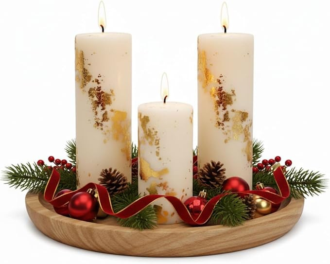 Kit 3 Velas Decoração Enfeite de Natal de Mesa Branca com Detalhes Dourados | Amazon (BR)